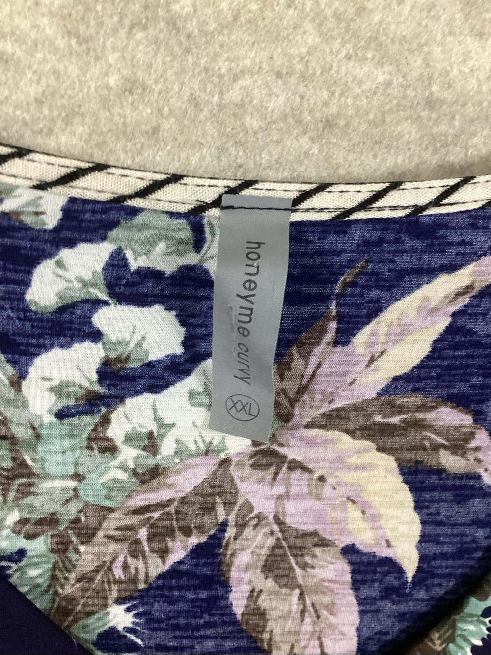 Honeyme Navy Floral Midi Dress with Pastel Green & Lavender Print - Picture 3 of 6